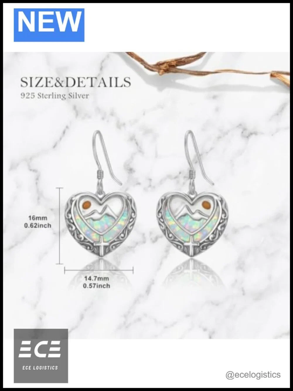 925 Sterling Silver Mustard Seed Cross Heart Dangle Drop Earrings